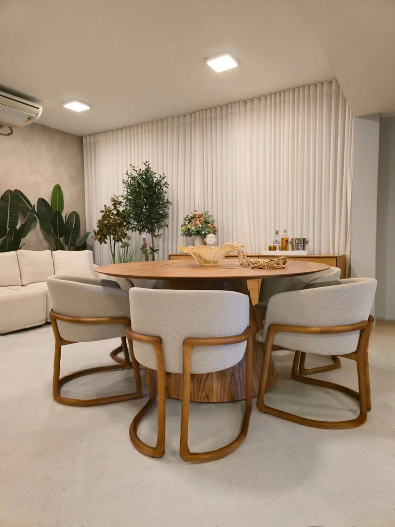 Ginga Chair Natural Cinnamon Wood Upholstered Backrest and Seat Fabric G.2-348