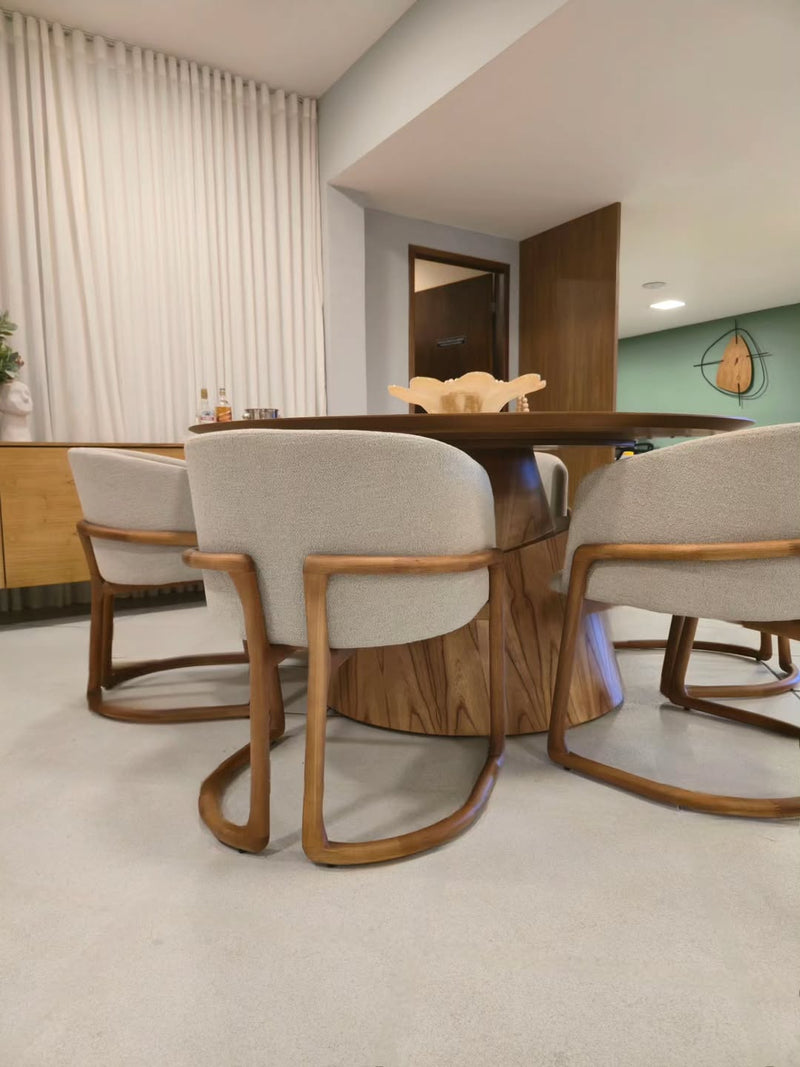 Ginga Chair Natural Cinnamon Wood Upholstered Backrest and Seat Fabric G.2-348