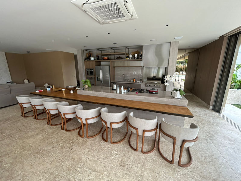 Ginga Chair Natural Cinnamon Wood Upholstered Backrest and Seat Fabric G.2-348