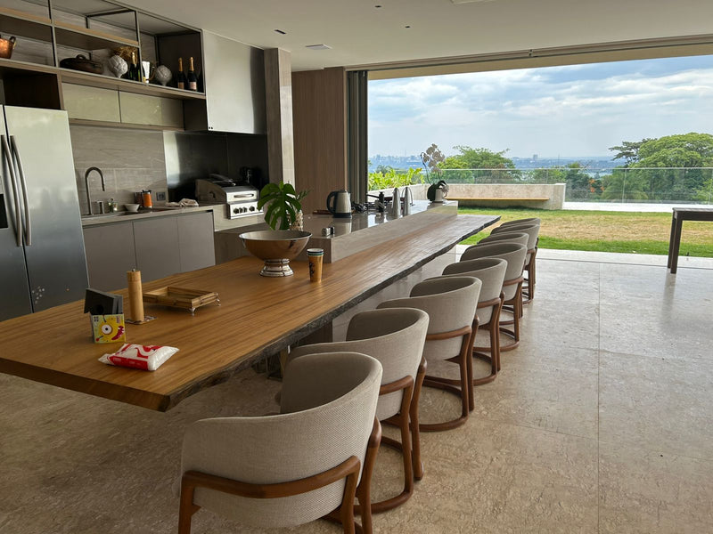 Ginga Chair Natural Cinnamon Wood Upholstered Backrest and Seat Fabric G.2-348