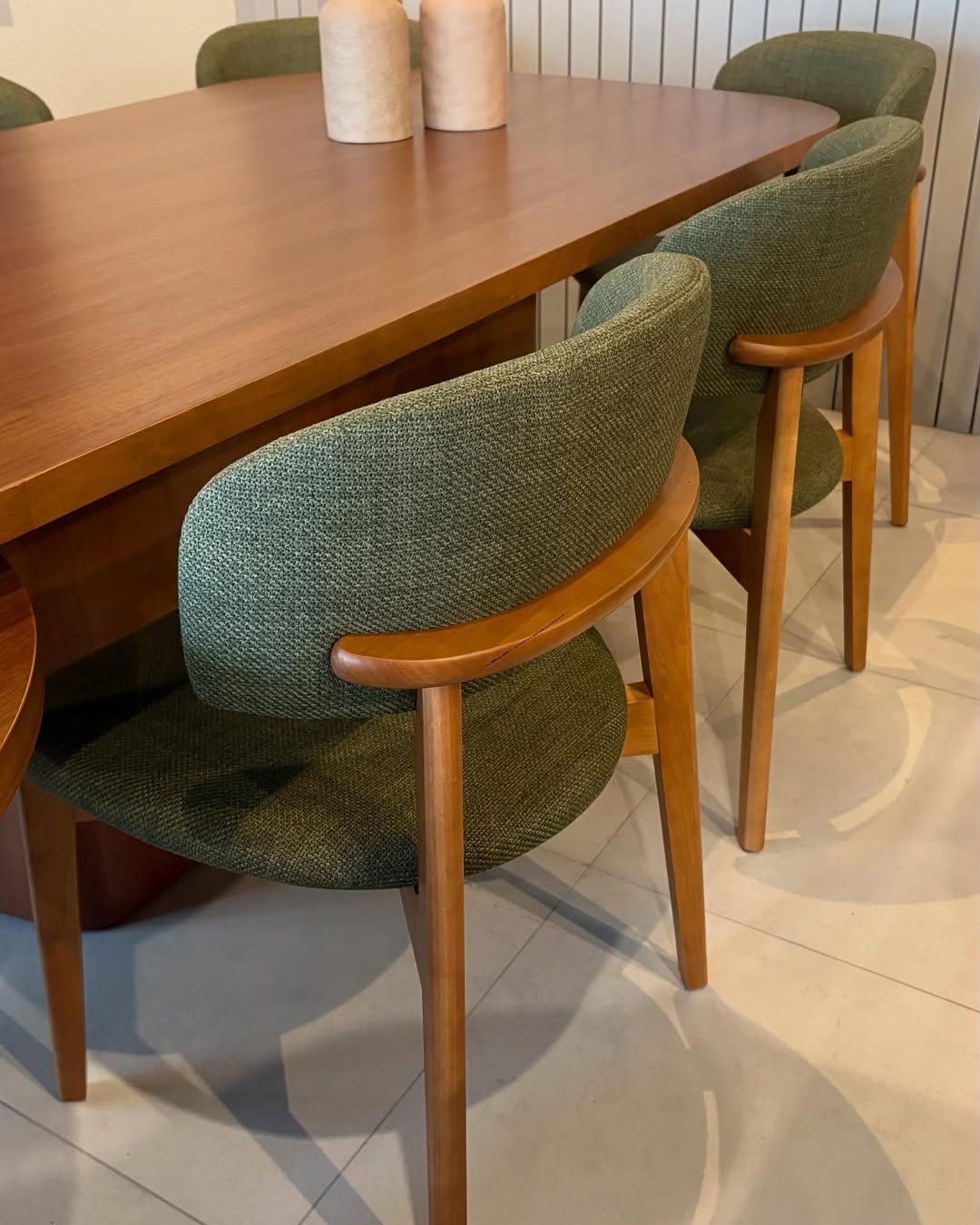 Monic Chair Almond Wood Backrest and Seat Upholstered in Braque Fabric 578