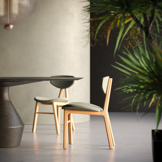 Ginga Chair with Natural Cinnamon Wood Armrests, Upholstered Fabric Backrest and Seat G.2-348
