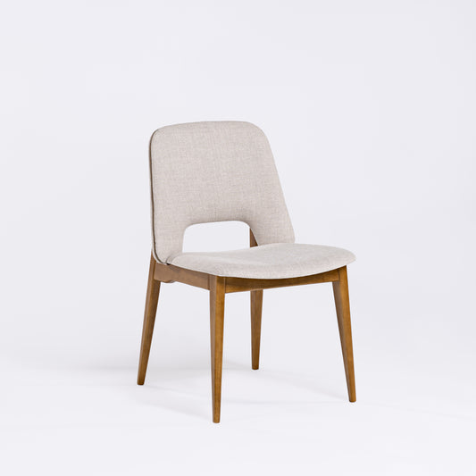 Silla Cristal Respaldo Madera Canela y Asiento Tapizado Tela 94
