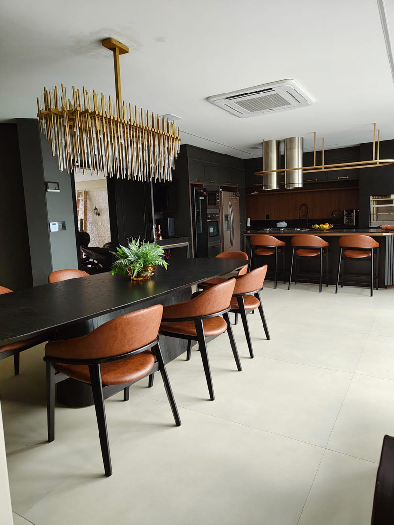 Silla Pala Madera Lacada Negra Respaldo y Asiento Tapizado Tela Facto Cognaque 534