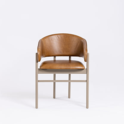 Silla Cristal Respaldo Madera Canela y Asiento Tapizado Tela 94