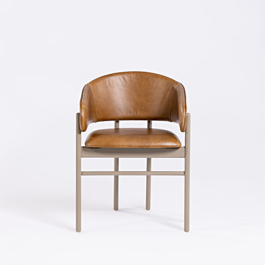 Silla Cristal Respaldo Madera Canela y Asiento Tapizado Tela 94