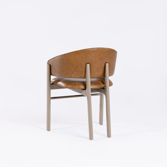 Silla Cristal Respaldo Madera Canela y Asiento Tapizado Tela 94