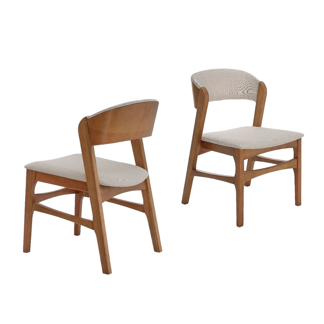 Porto Wooden Chair with Beige Linen Upholstered Seat 001A