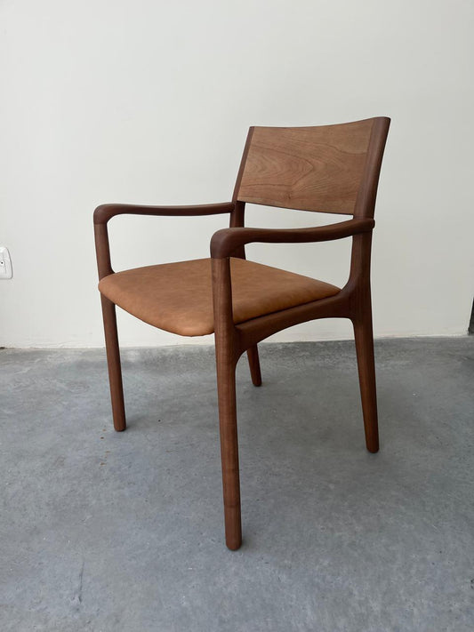 Ginga Chair with Natural Cinnamon Wood Armrests, Upholstered Fabric Backrest and Seat G.2-348
