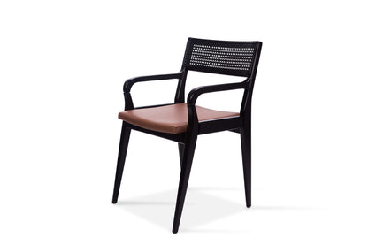 Silla Cristal Respaldo Madera Canela y Asiento Tapizado Tela 94