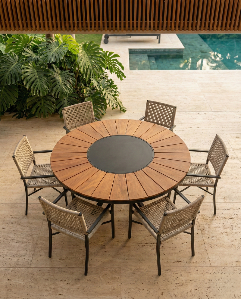 Mesa Volt Prato Giratório 160cm Tampo Madeira Peroba Rosa