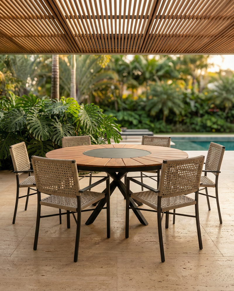 Mesa Volt Prato Giratório 160cm Tampo Madeira Peroba Rosa