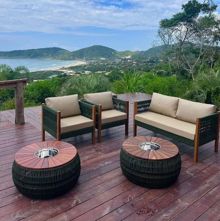 Lux Bench 280cm Solid Wood and Nautical Rope - 4 Seats