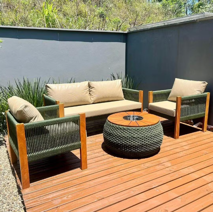 Lux Bench 280cm Solid Wood and Nautical Rope - 4 Seats