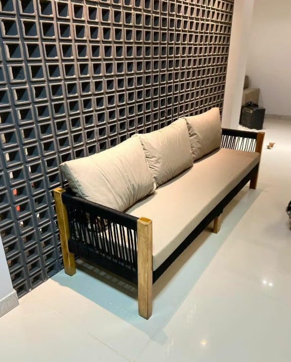 Lux Bench 280cm Solid Wood and Nautical Rope - 4 Seats