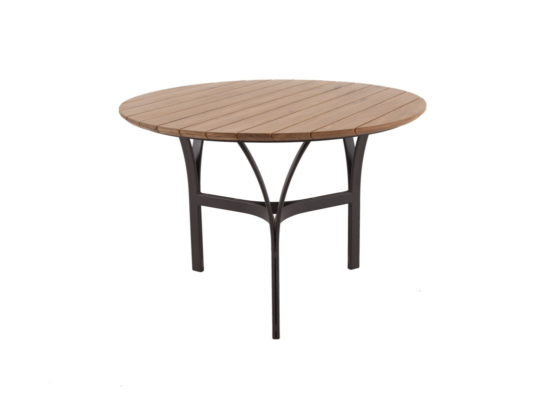 Mesa Redonda Lapa 120cm Tapa de Madera Freijó Base Aluminio Color Negro