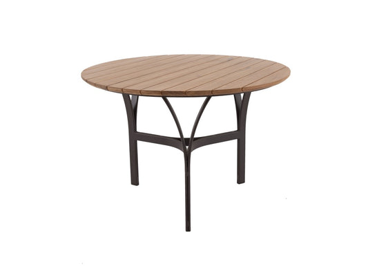 Mesa Redonda Lapa 120cm Tampo Madeira Freijó Base Alumínio Cor Preto