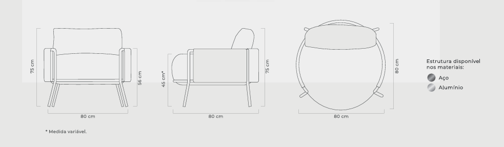 Sillón Luden Aluminio Color Topo Respaldo y Asiento Tapizado Tela Capri Nube