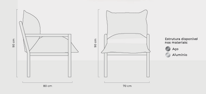 Sillón Lyon Aluminio Color Topo Respaldo y Asiento Tapizado en Tela Trulli Denin