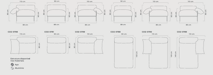 Sofá Modular Asa Alumínio Cor Taupe Assento Estofado Tecido Alba Linho - 2 Módulos