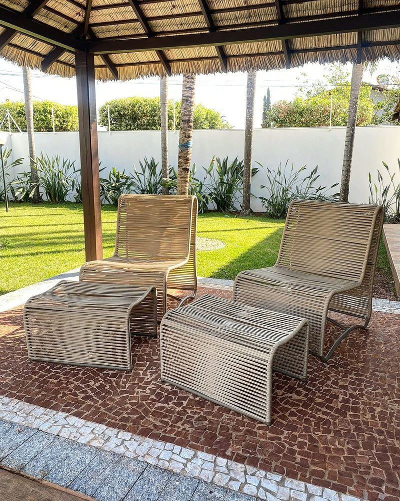 Poltrona Onda Alumínio cor Preto e Corda Náutica cor Fendi