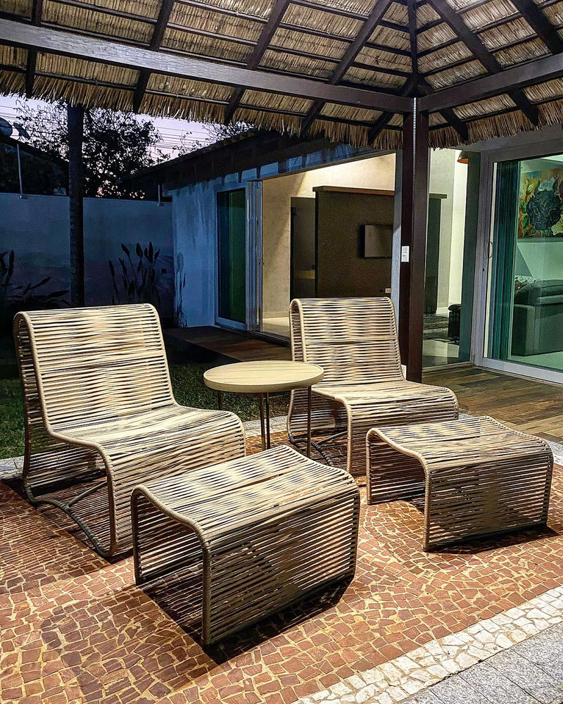 Poltrona Onda Alumínio cor Preto e Corda Náutica cor Fendi