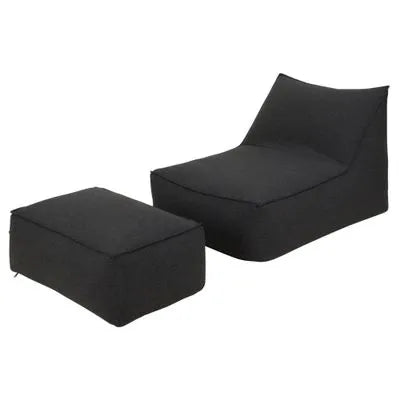 Chaise + Puff Flow Estofado Revestido com Tecido Acqua Block Preto