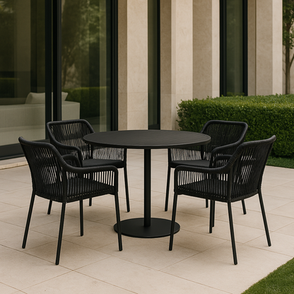 Mesa Redonda Oreo 120cm Alumínio Cor Preto Tampo Ripado 5 Lugares