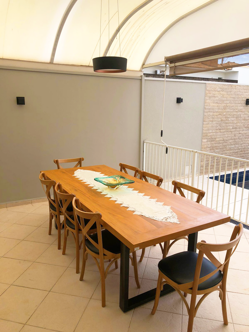 Mesa de Jantar Micheli 250x110cm Tampo Madeira Maciça e Base Ferro - 8 Lugares