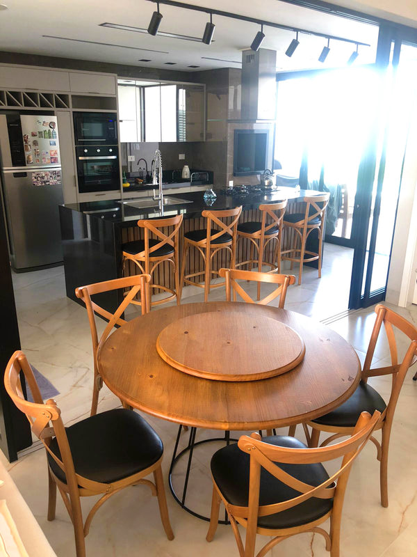 Ambiente 3 com Mesa de comedor con estructura redonda de madera y hierro 120 cm - 5 plazas