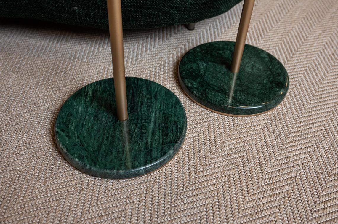 Conjunto de Mesa Lateral Dupla Vetro Aço Dourado Vidro Pedra 01 Verde Guatemala