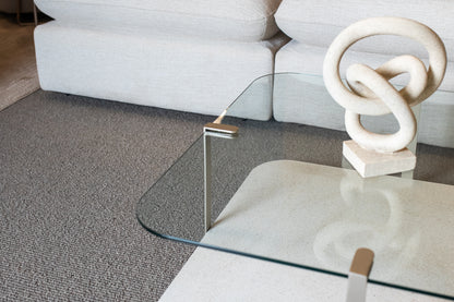 Conjunto de Mesa de Centro Sirius Vidro Effetto Pietra Detalhe em Aço Silver