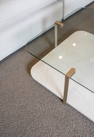 Conjunto de Mesa de Centro Sirius Vidro Effetto Pietra Detalhe em Aço Silver