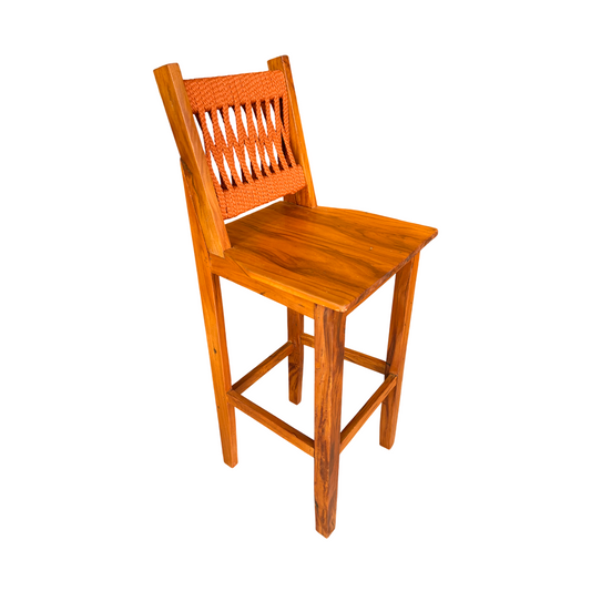 Solid Wood and Nautical Rope Stool in Blue