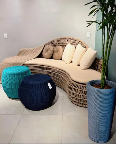 Sofá Orgânico Valentina Estofado Alumínio Cor Fendi Corda Náutica Cor Rami