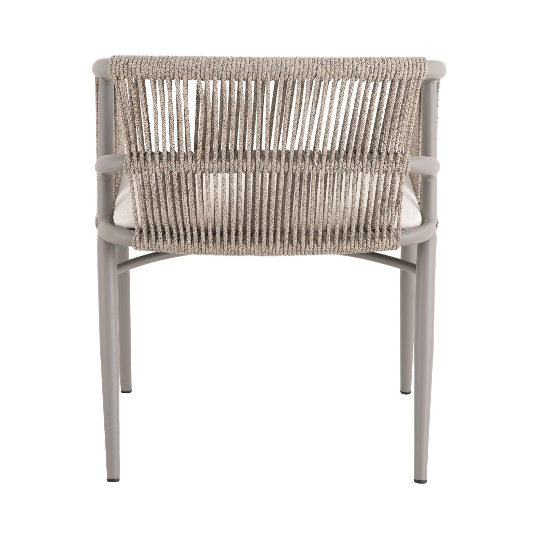 Kyra Armchair Aluminum Champagne Color Nautical Rope Sand Color Mixed Upholstered Seat Quaker Sand Fabric