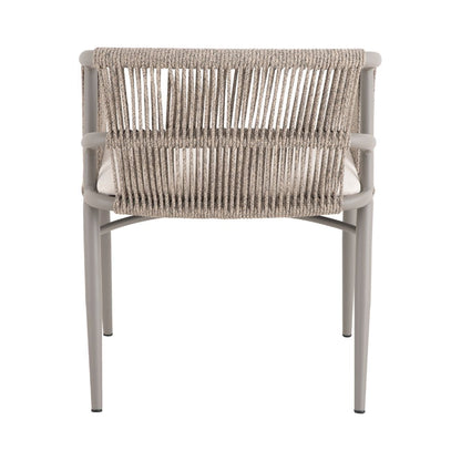 Kyra Armchair Aluminum Champagne Color Nautical Rope Sand Color Mixed Upholstered Seat Quaker Sand Fabric