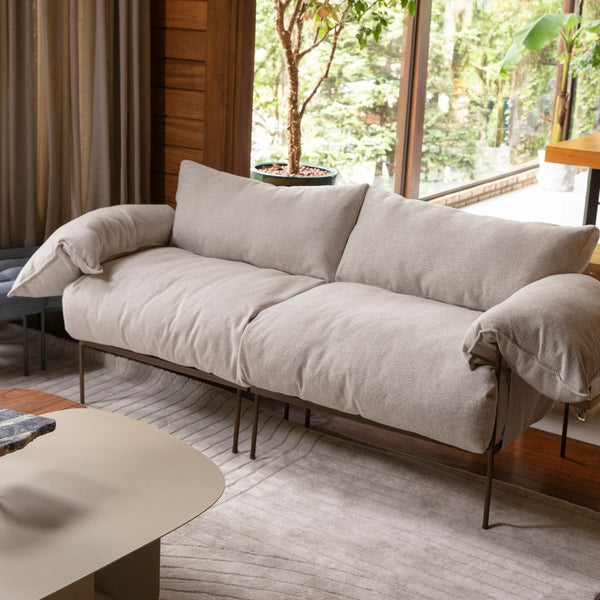 Ambiente 4 com Sofá Modular Asa Alumínio Cor Taupe Assento Estofado Tecido Alba Linho - 2 Módulos
