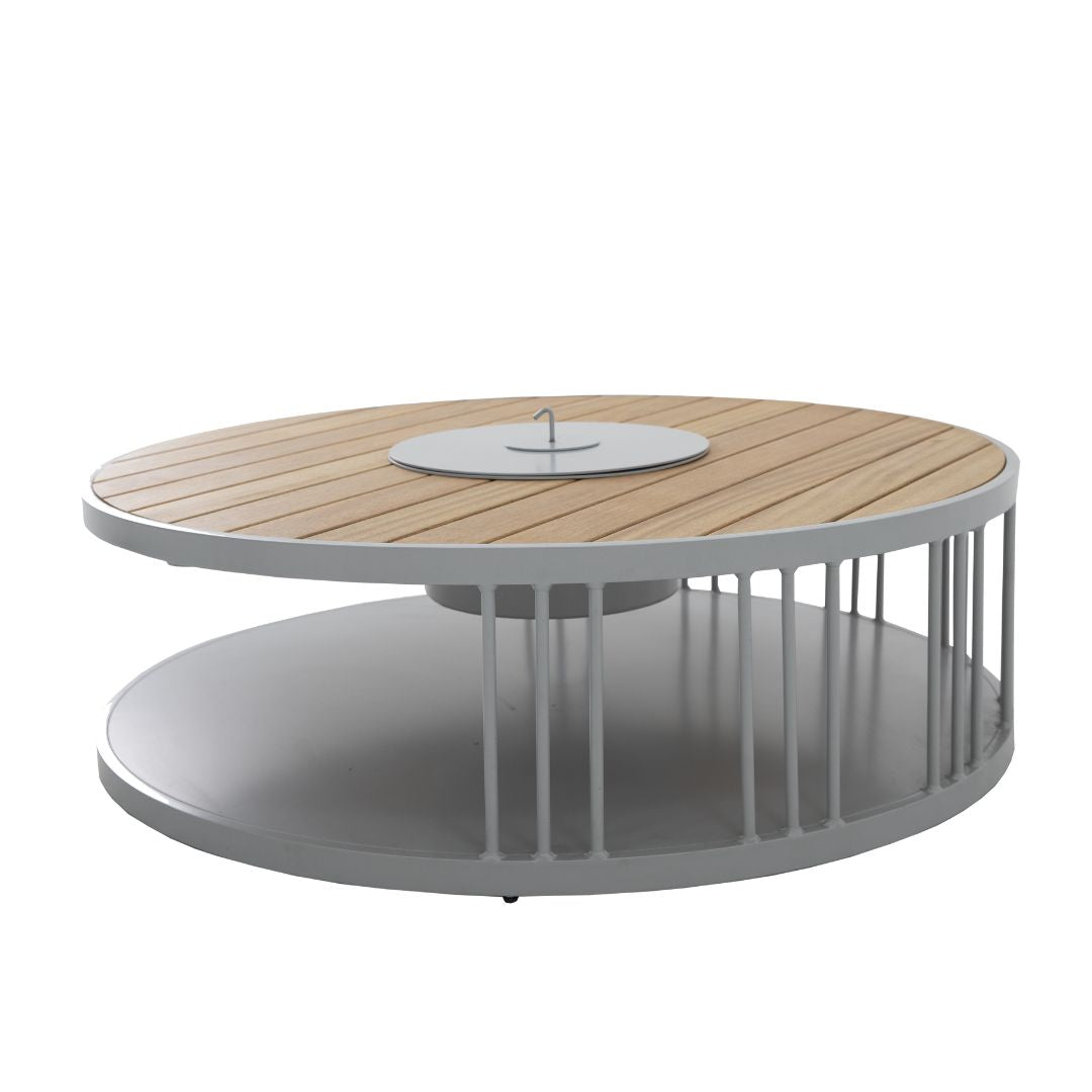 Mesa de Centro Los Angeles 110cm com Lareira Madeira Freijó Alumínio Cor Prata