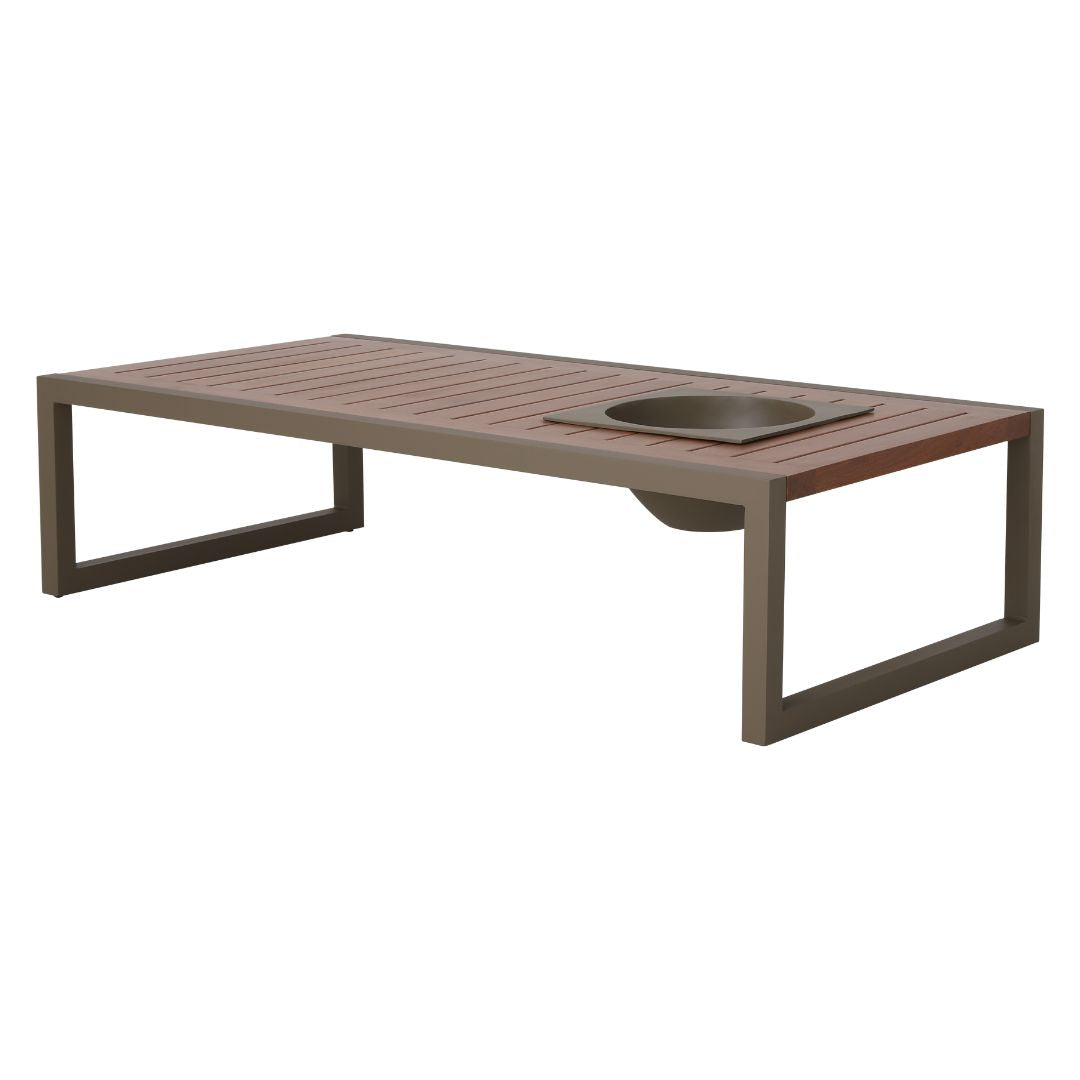 Village Coffee Table 140x70cm with 1 Champagne Holder in Cumaru Wood and Aluminum in Fendi Color
