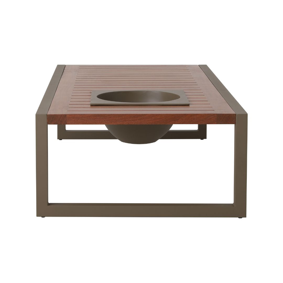 Village Coffee Table 140x70cm with 1 Champagne Holder in Cumaru Wood and Aluminum in Fendi Color