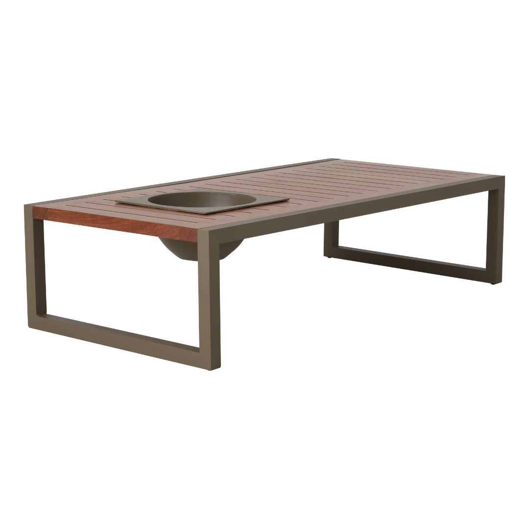 Village Coffee Table 140x70cm with 1 Champagne Holder in Cumaru Wood and Aluminum in Fendi Color