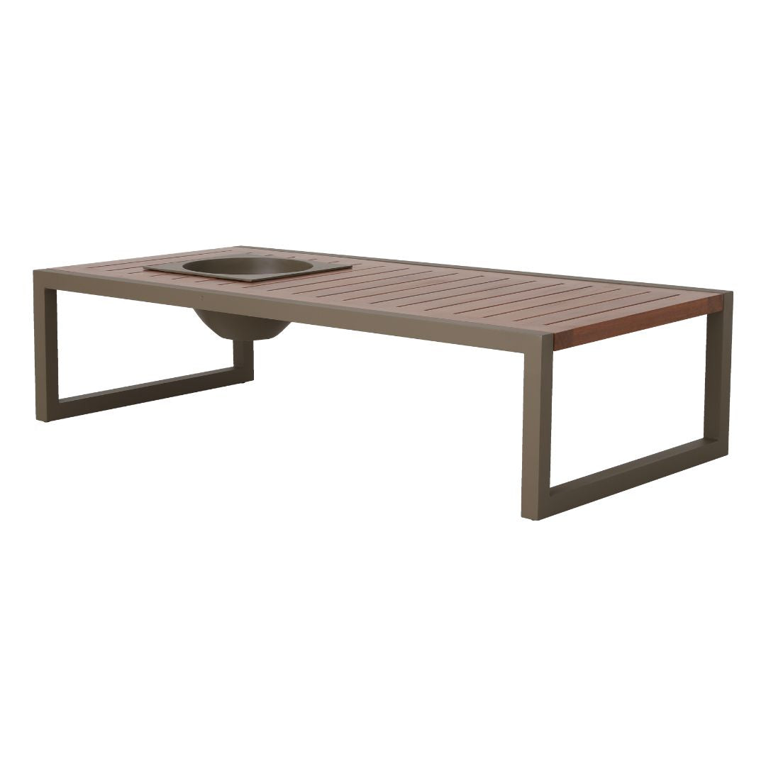 Village Coffee Table 140x70cm with 1 Champagne Holder in Cumaru Wood and Aluminum in Fendi Color