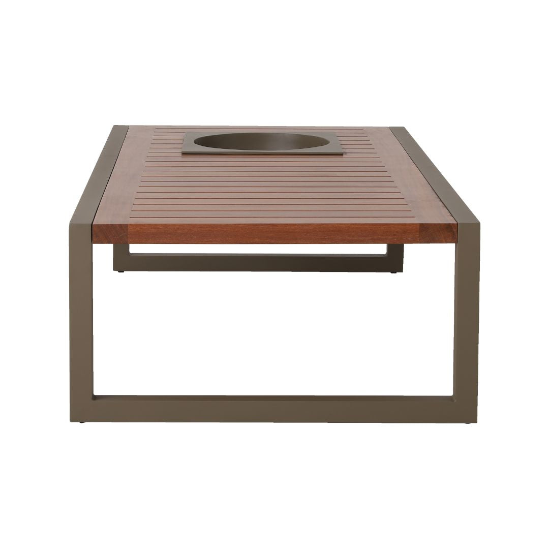 Village Coffee Table 140x70cm with 1 Champagne Holder in Cumaru Wood and Aluminum in Fendi Color