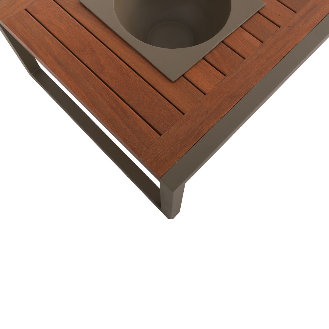 Village Coffee Table 140x70cm with 1 Champagne Holder in Cumaru Wood and Aluminum in Fendi Color