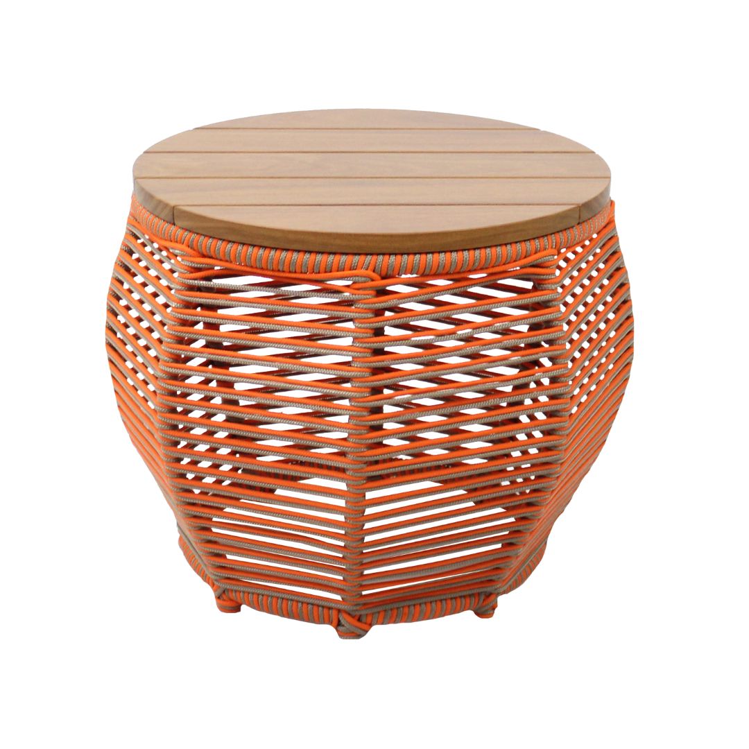 Mesa Lateral Sorrento 45cm Madeira Cumaru Alumínio Cor Cinza Corda Náutica Cor Laranja e Rami