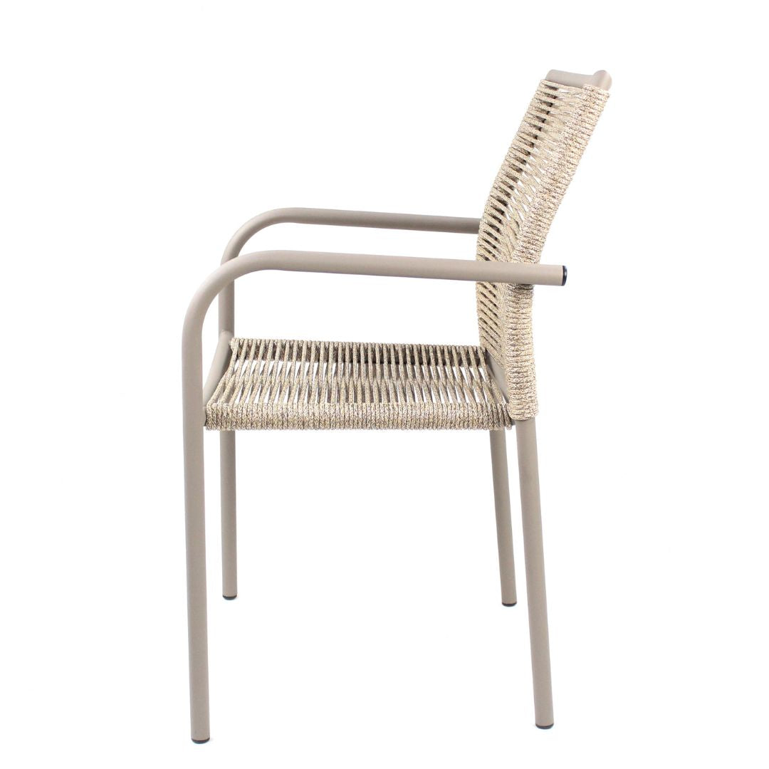 Silla Panama con Brazo de Aluminio Color Champán Cuerda Náutica Color Beige Mixto