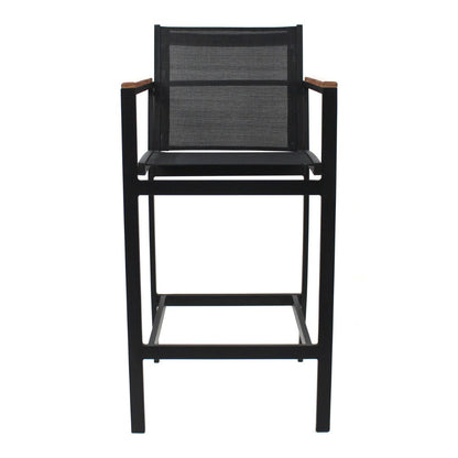Amélia Stool with Armrests in Freijó Wood and Aluminum in Black Color, Black Color Fabric