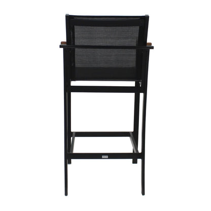 Amélia Stool with Armrests in Freijó Wood and Aluminum in Black Color, Black Color Fabric