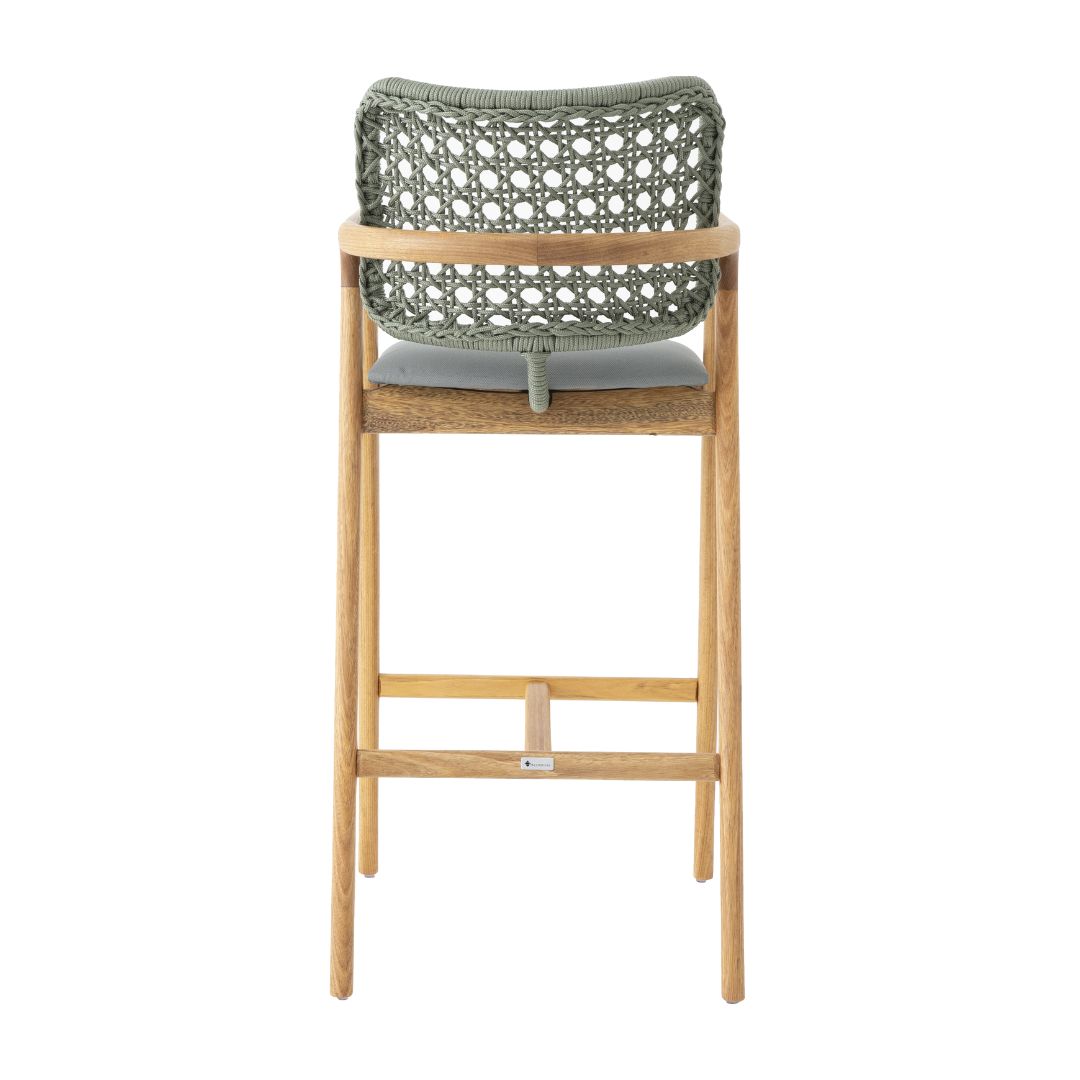 Ravena Stool Freijó Wood Nautical Rope Pearly Green Color Quaker Acqua Fabric